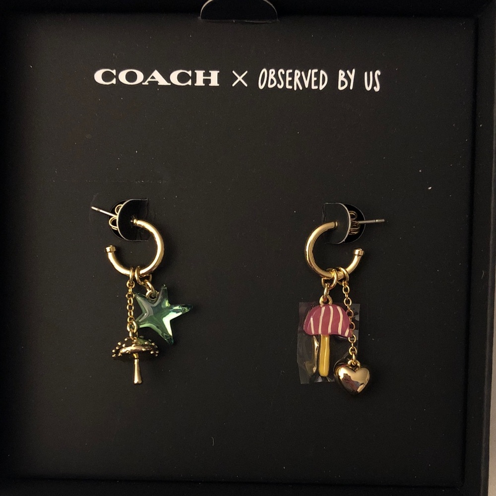 Coach x Observed By Us Mismatch Star & Mushroom Huggie Hoop Earrings NWT & Box